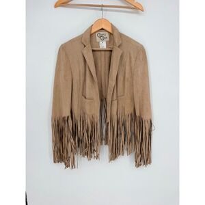 Cripple Creek Fringe Jacket M Tan Faux Suede Western Boho Coastal Cowboy